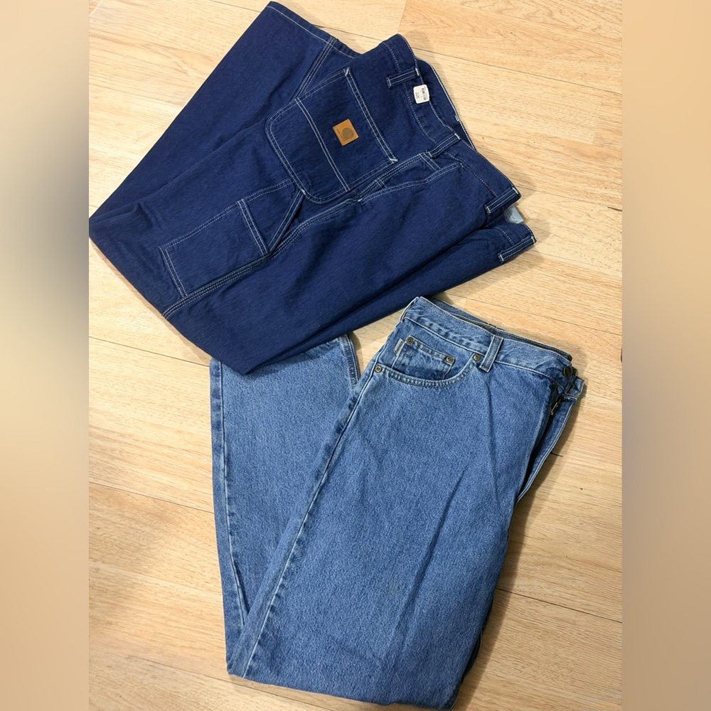 Two pairs Carhartt Men's Straight Jeans in Dark Navy and Light Blue